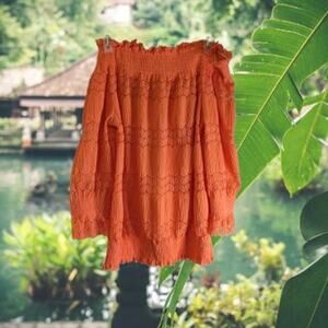 Simply Styled Sears Large orange polyester knit long sleeve drop shoulder top.